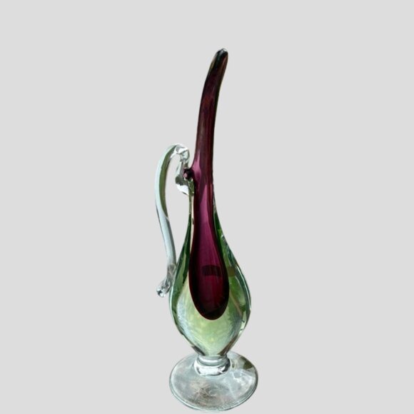 Murano Venetian Purple & Green Uranium Sommerso Glass Stem Vase Hand Blown - Picture 4 of 16